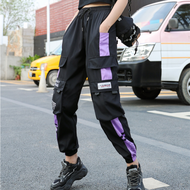 Spodnie damskie YBYR z wysokim stanem, wzór patchwork, styl Harajuku BF, elastyczne, sportowe, luźne - tanie ubrania i akcesoria