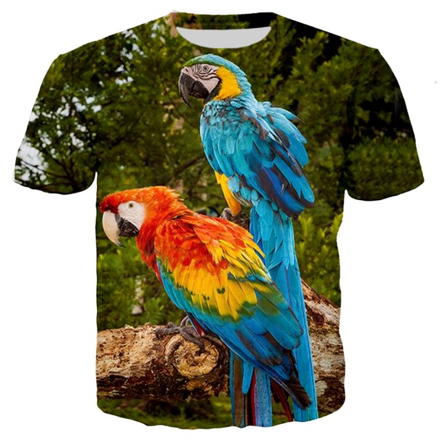 Męska koszulka z nadrukiem papugi T-Shirt 2021 Tees Hip Hop Nowe Lato - tanie ubrania i akcesoria