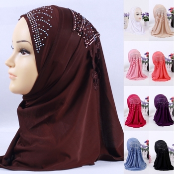 Muzułmański hidżab turban dla dziewcząt z frędzlami Amira cap chusta na głowę dla dzieci 3-8 lat