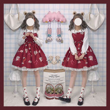 Japońska sukienka damska codzienna czerwona bez rękawów z motywem słodkiej Lolity Vintage Love Song i opaską dziecięcą - Princess Party Dress