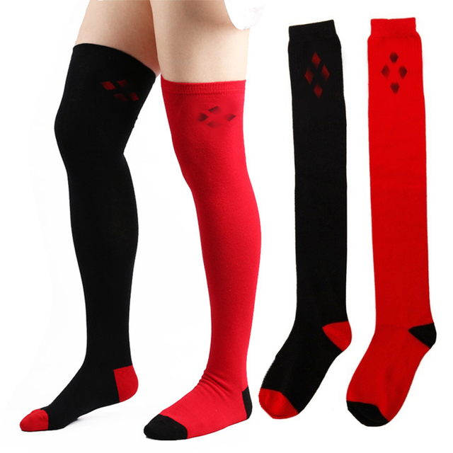 Damskie czarno-czerwone skarpety do kolan z motywem komiksowym - Halloween Cosplay - tanie ubrania i akcesoria