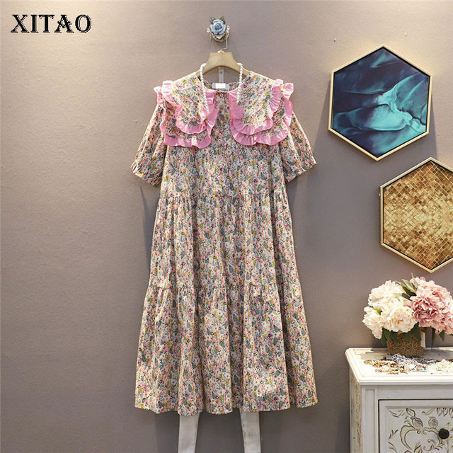 Sukienka XITAO plisowana z lamówką - nowa moda 2021, małe świeże dorywczo, elegancka (LDD1435) - tanie ubrania i akcesoria