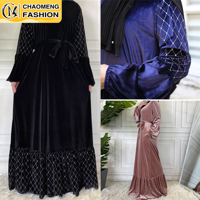 Moda muzułmańska: Zimowa/jesienna sukienka Maxi z długim rękawem - Bliski Wschód, turcja, Ramadan, dubaj - tanie ubrania i akcesoria