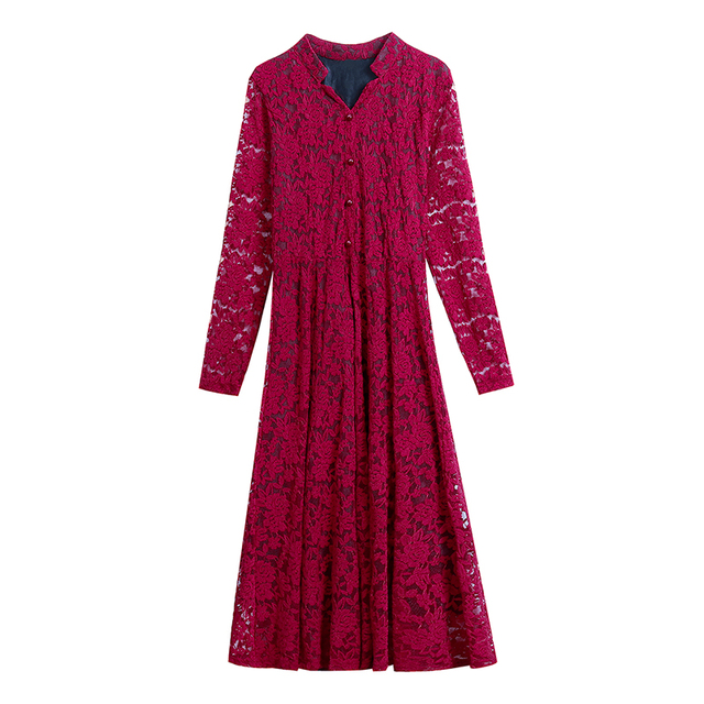 Sukienka koronkowa w retro stylu z długim rękawem - Kolekcja LUKAXSIKAX 2020 - tanie ubrania i akcesoria