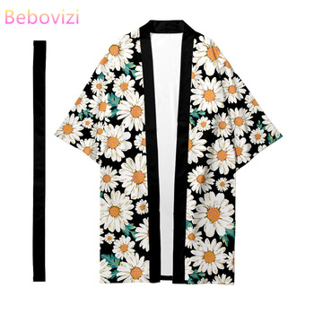 Japoński sweter luźny w długim stylu, nadrukowany stokrotkami, rozmiar XXS-6XL - idealny dla kobiet i mężczyzn, Harajuku Haori Kimono Cosplay Top Yukata