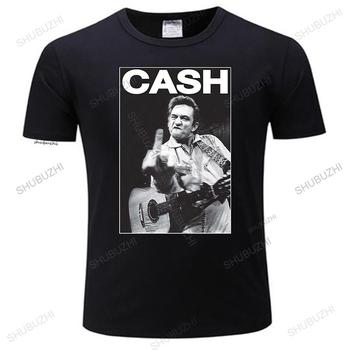 Męska koszulka z nadrukiem vintage w stylu Johnny Cash - legenda muzyki. Ręcznie dzieło, czarno-biały t-shirt idealny na lato