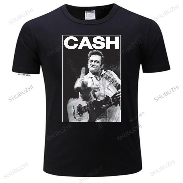 Męska koszulka z nadrukiem vintage w stylu Johnny Cash - legenda muzyki. Ręcznie dzieło, czarno-biały t-shirt idealny na lato - tanie ubrania i akcesoria