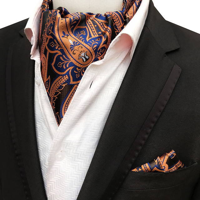 Męski żakardowy szalik i jedwabny krawat w stylu retro - zestaw garniturowy Ascot z chusteczką na prezent - tanie ubrania i akcesoria