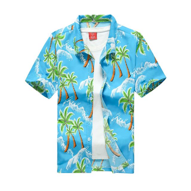 Hawajska męska kwiecista drukowana koszulka z krótkim rękawem - duże rozmiary, letnia plażowa koszula Surfing - tanie ubrania i akcesoria