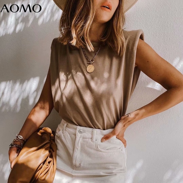 Koszulka bawełniana AOMO 2021 bez rękawów dla kobiet – wysoka jakość, casualowa, O-neck, uliczny top - tanie ubrania i akcesoria