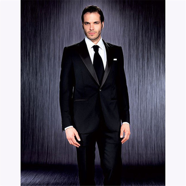 Nowy męski garnitur Slim Fit Easculino - czarna klapa zamknięta marynarka + spodnie - tanie ubrania i akcesoria