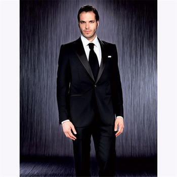Nowy męski garnitur Slim Fit Easculino - czarna klapa zamknięta marynarka + spodnie